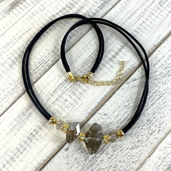 Avante Garde AB Beaded Necklace Adjustable Length Black Gold Tone - Picture 2 of 2